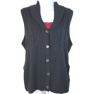 American Living Black Cable Knit Button Front Sweater Vest Large